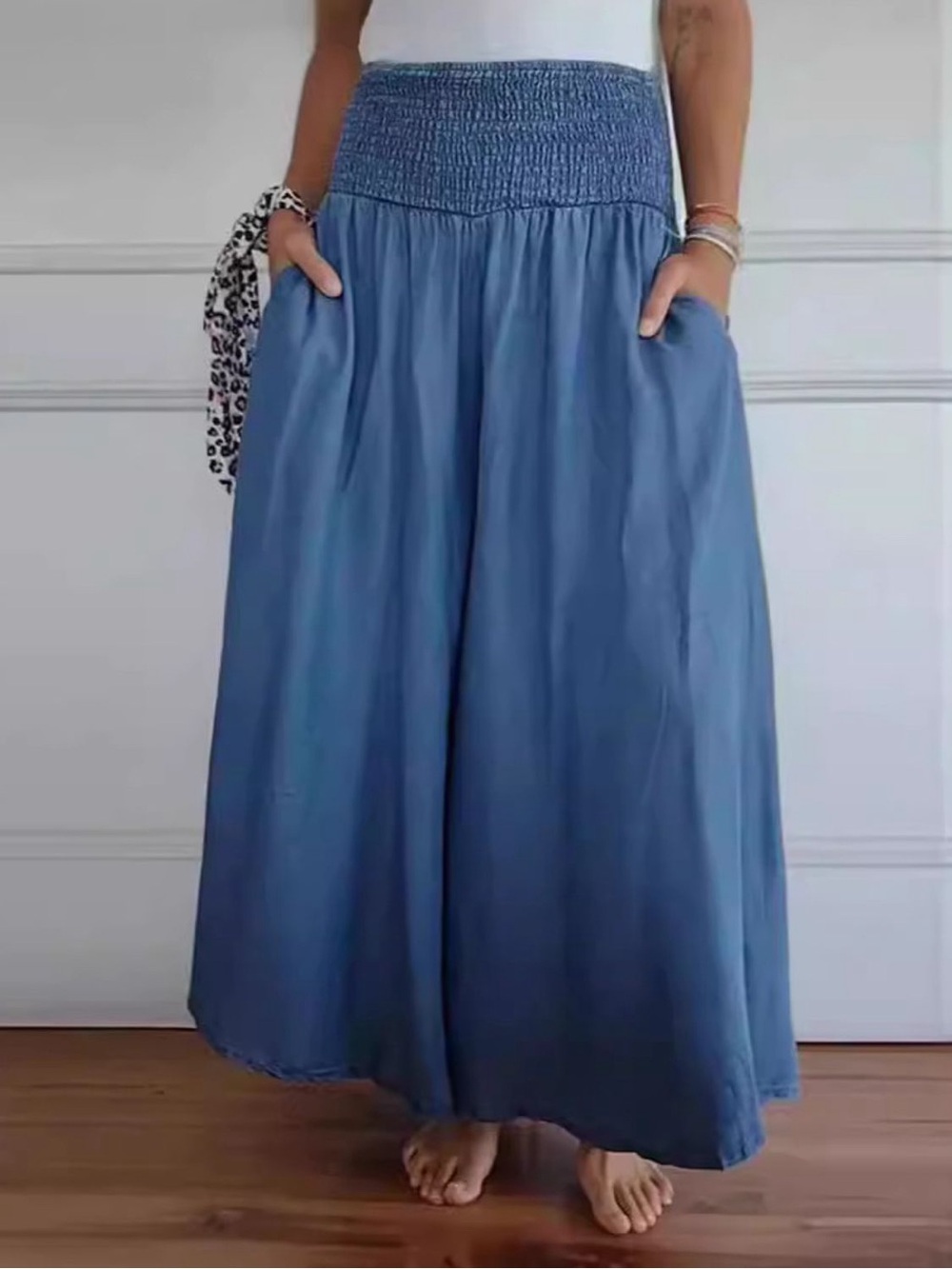 Made in Italy Tencel Chambray Look Wide Leg Palazzo Pants Small